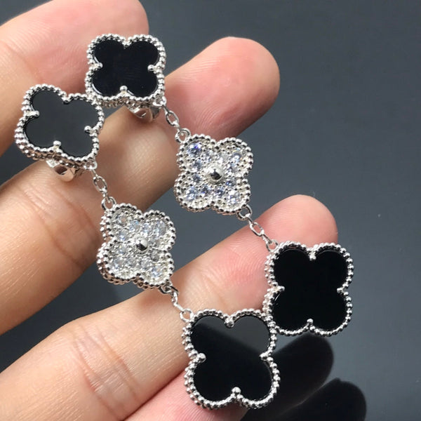 ˇShow YourselfˇCLOVER 3 MOTIF DIAMOND ONYX SILVER EARRINGS