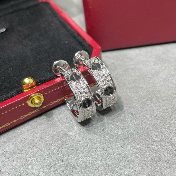ˇShow YourselfˇLOVE CERAMIC DIAMOND PAVED SILVER EARRINGS