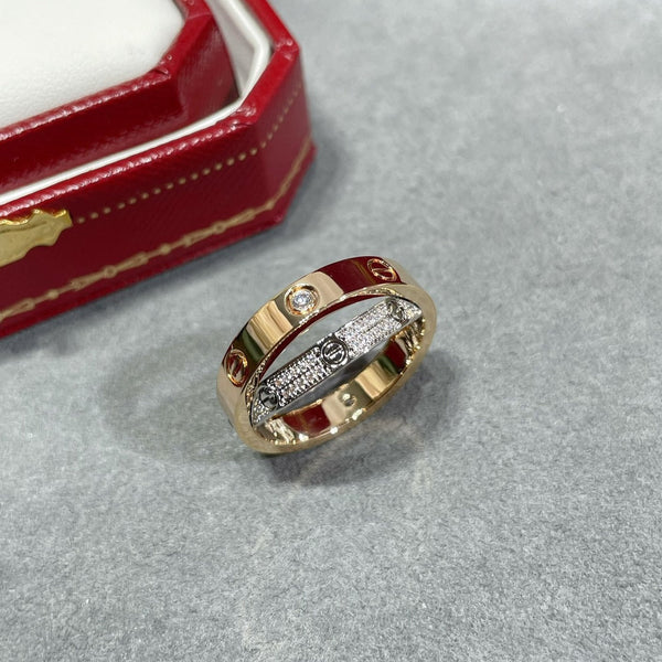 ˇShow YourselfˇLOVE PINK GOLD SILVER DIAMOND DOUBLE RING