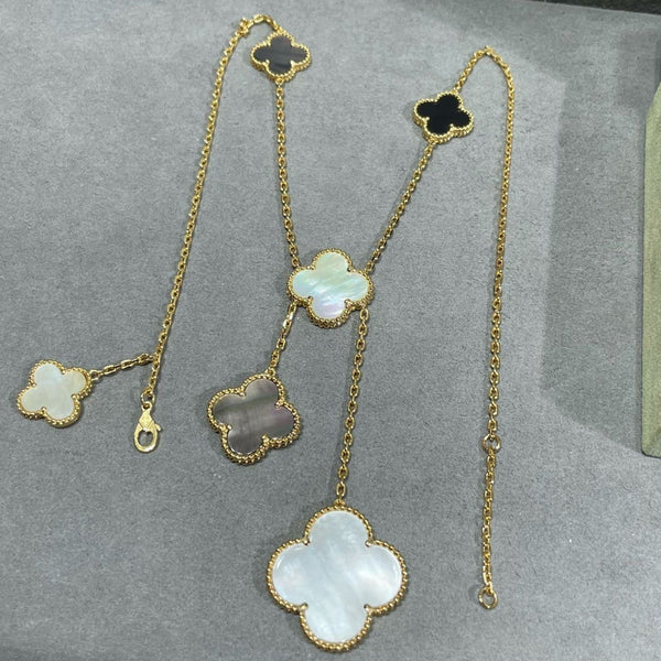 ˇShow YourselfˇCLOVER 6 MOTIF MOP ONYX GOLD NECKLACE