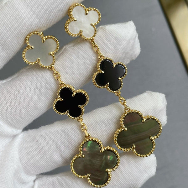 ˇShow YourselfˇCLOVER 3 MOTIF MOP ONYX DARK MOP PINK GOLD EARRINGS