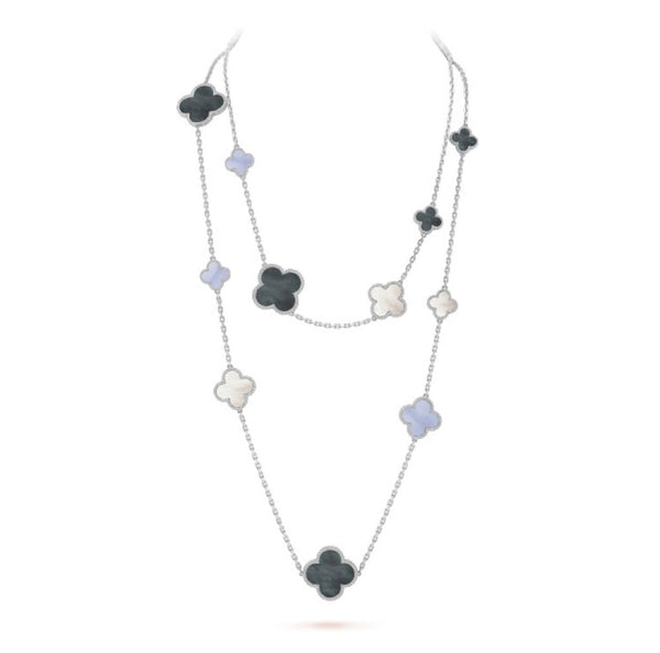 ˇShow YourselfˇCLOVER 16 MOTIF CHALCEDONY MOP SILVER NECKLACE