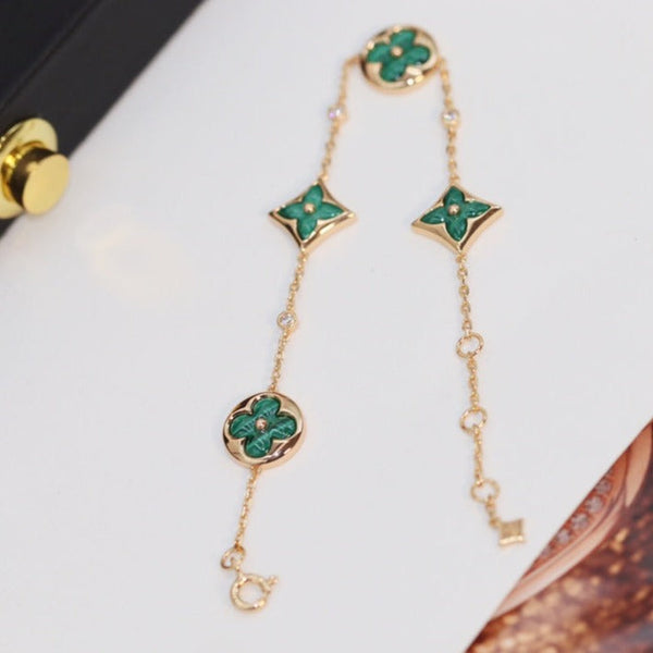 ˇShow YourselfˇSTAR AND SUN 4 MOTIF PINK GOLD MALACHITE BRACELET