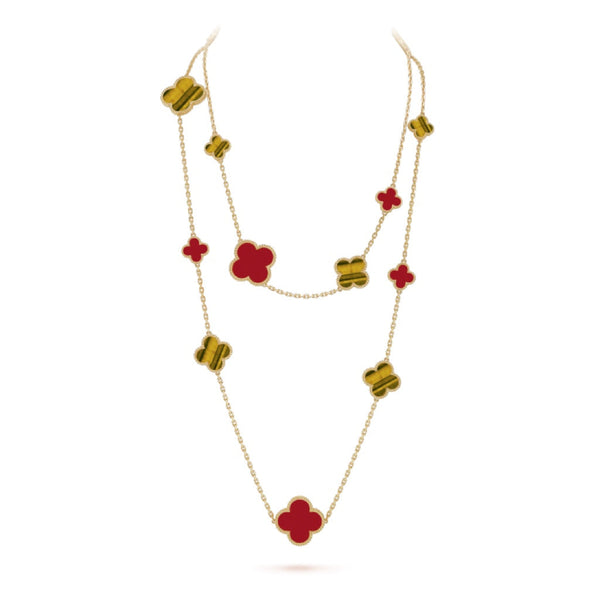 ˇShow YourselfˇCLOVER 16 MOTIF CARNELIAN TIGER EYE ROSE GOLD NECKLACE