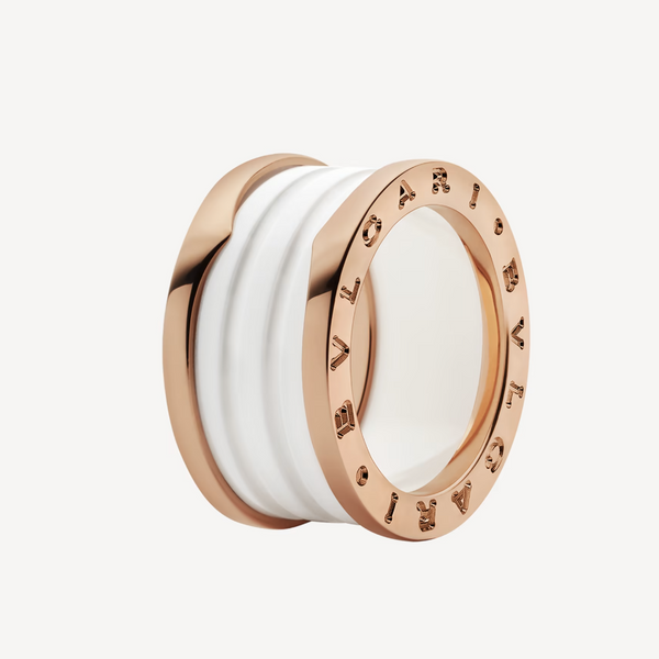 ˇShow YourselfˇZERO 1 FOUR-BAND LOOPS AND WHITE CERAMIC SPIRAL PINK GOLD RING