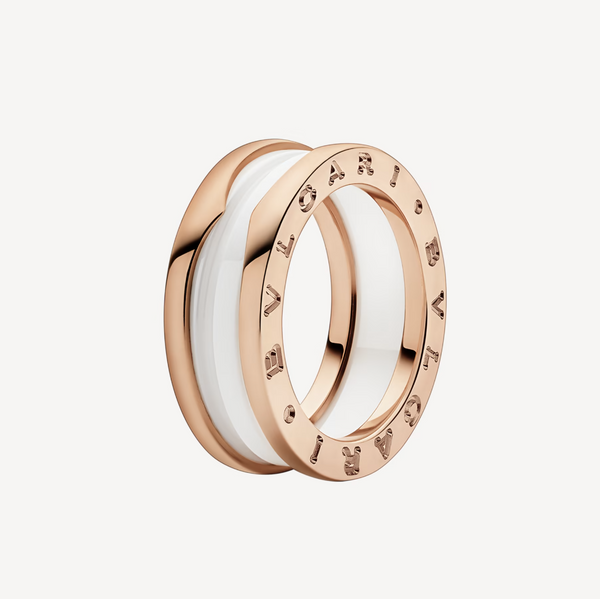 ˇShow YourselfˇZERO 1 TWO-BAND LOOPS AND WHITE CERAMIC SPIRAL PINK GOLD RING