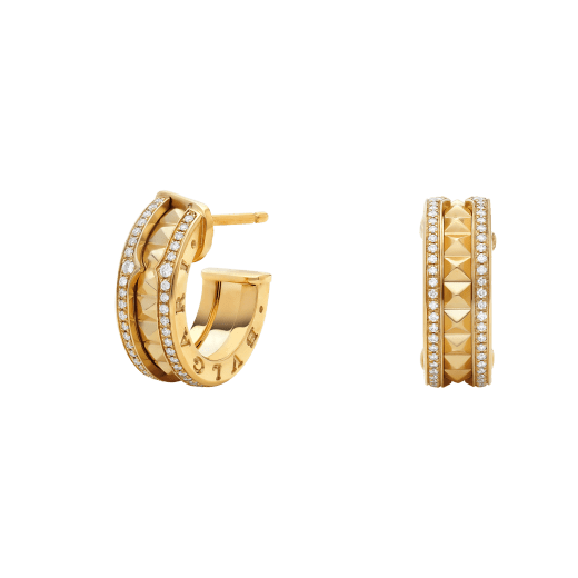 ˇShow YourselfˇZERO 1 ROCK GOLD EARRINGS WITH STUDDED SPIRAL AND PAVED DIAMONDS