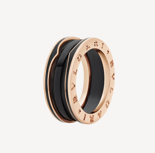 ˇShow YourselfˇZERO 1 TWO-BAND WITH MATTE BLACK CERAMIC PINK GOLD RING