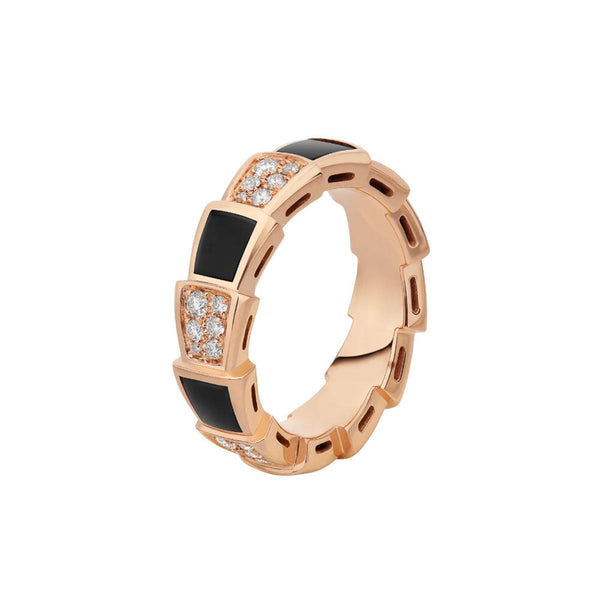 ˇShow YourselfˇSERPENTI RING PINK GOLD BLACK MOP DIAMOND PAVED 4MM