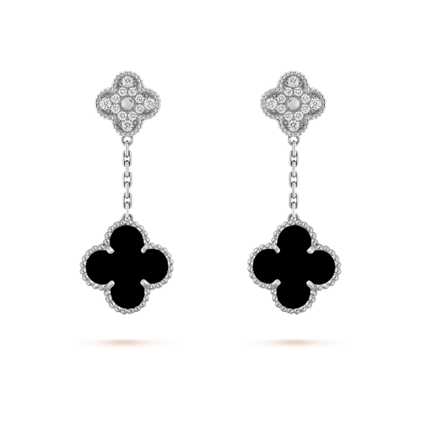 ˇShow YourselfˇCLOVER 2 MOTIFS  DIAMOND ONYX EARRINGS SILVER