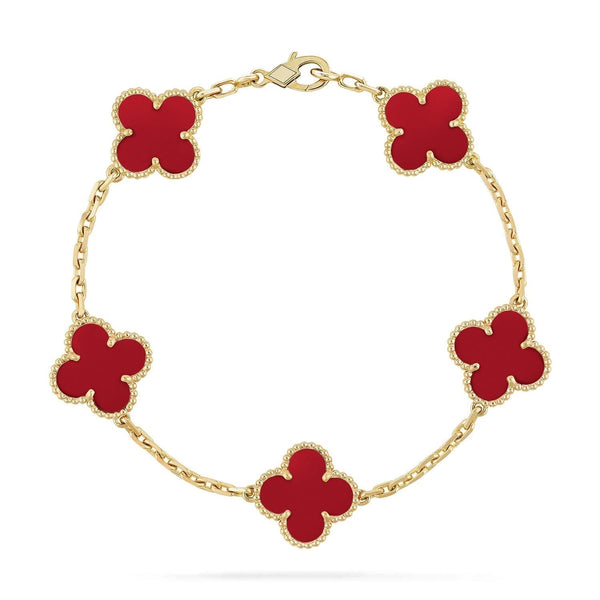 ˇShow YourselfˇCLOVER 5 MOTIFS RED AGATE  BRACELET