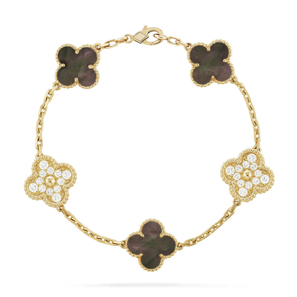 ˇShow YourselfˇCLOVER 5 MOTIF GRAY MOP DIAMOND BRACELET
