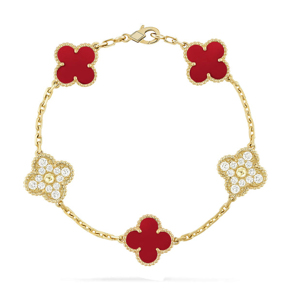 ˇShow YourselfˇCLOVER 5 MOTIFS CARNELIAN DIAMOND BRACELET