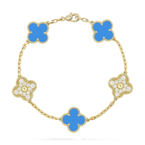 ˇShow YourselfˇCLOVER 5 MOTIF BLUE CHALCEDONY DIAMOND BRACELET
