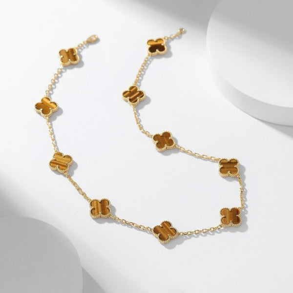 ˇShow YourselfˇCLOVER 10 MOTIFS TIGER EYE NECKLACE