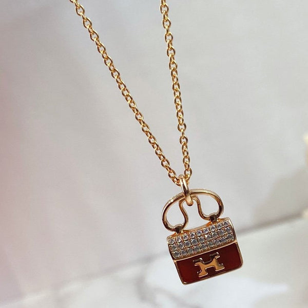 ˇShow YourselfˇCONSTANCE RED PEDANT PINK GOLD NECKLACE