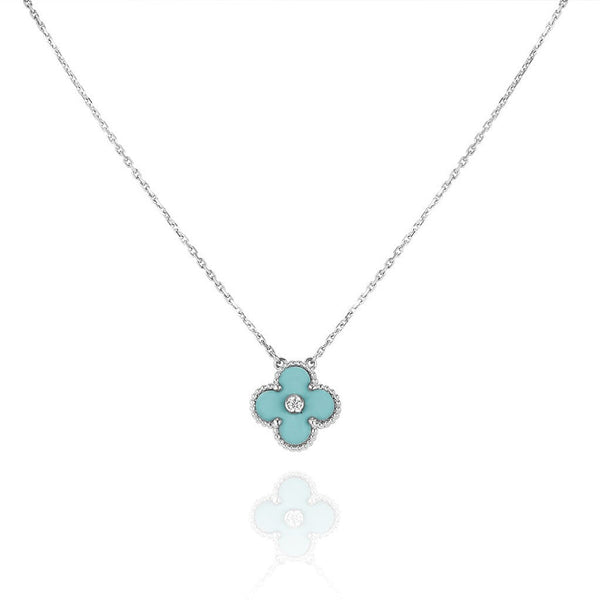 ˇShow YourselfˇCLOVER 1 DIAMOND LIGHT BLUE SILVER NECKLACE
