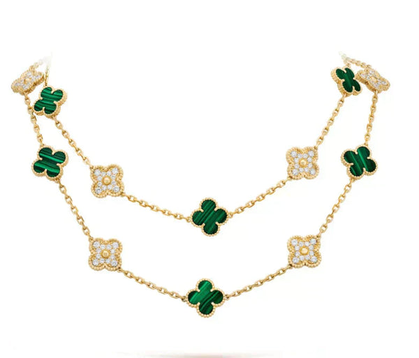 ˇShow YourselfˇCLOVER 20 MOTIFS MALACHITE DIAMOND NECKLACE