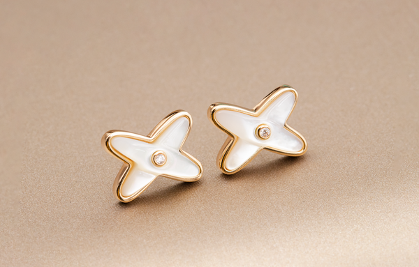 ˇShow YourselfˇJEUX DE WHITE MOP ROSE GOLD DIAMOND EARRINGS