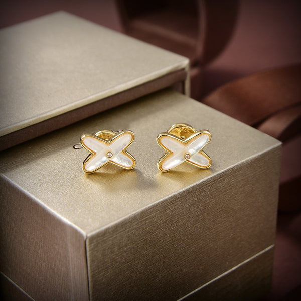 ˇShow YourselfˇJEUX DE WHITE MOP GOLD DIAMOND EARRINGS