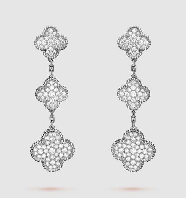 ˇShow YourselfˇCLOVER 3 MOTIF DIAMOND SILVER DROP EARRINGS