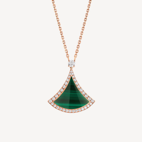 ˇShow YourselfˇDREAM MALACHITE DIAMOND PAVED PINK GOLD NECKLACE