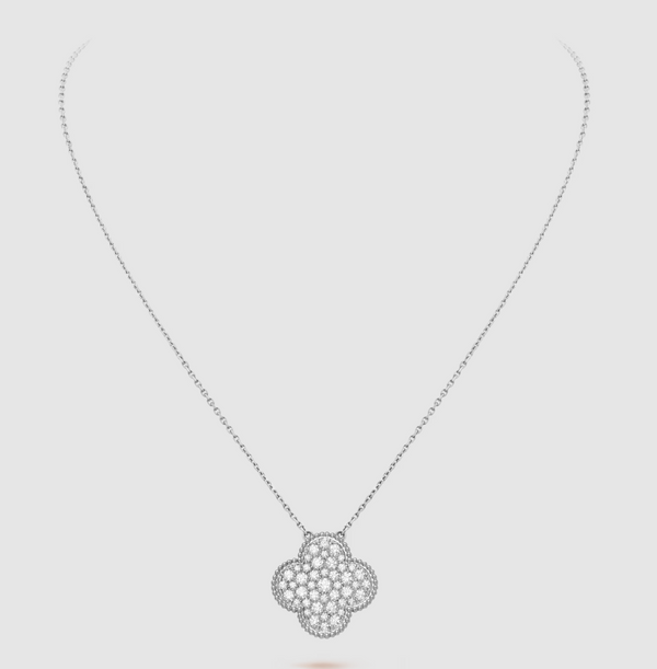 ˇShow YourselfˇCLOVER 25MM LARGE PENDANT DIAMOND PAVED SILVER NECKLACE