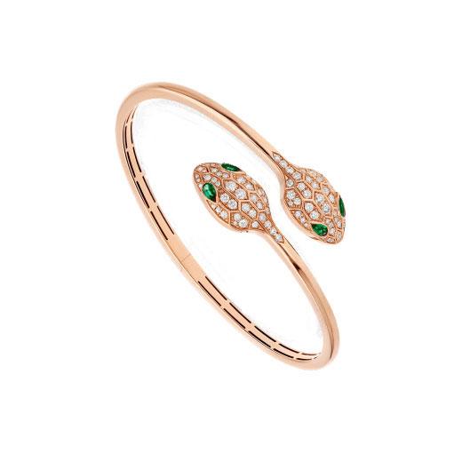 ˇShow YourselfˇSERPENTI BRACELET PINK GOLD MALACHITE DIAMOND DOUBLE SNAKE