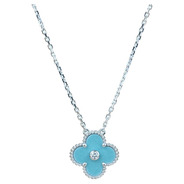 ˇShow YourselfˇCLOVER 15MM DIAMOND SVRES PORCELAIN  NECKLACE SILVER