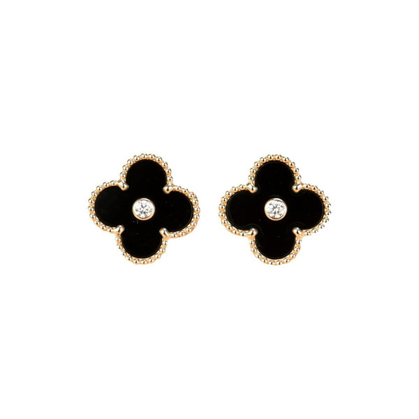 ˇShow YourselfˇCLOVER MEDIUM 1 MOTIFS ONYX DIAMOND EARRINGS