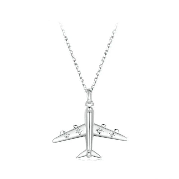 ˇShow YourselfˇDelicate Airplane Pendant Necklace Platinum Plated Necklace