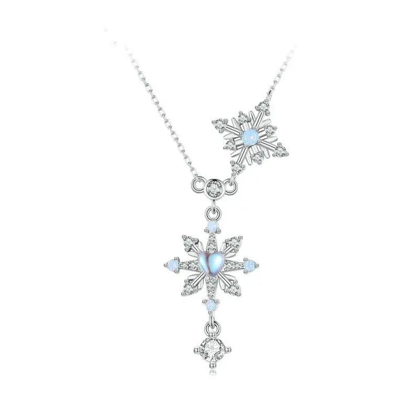 ˇShow YourselfˇSnowflake Pendant Necklace Heart-shaped Moonstone Starburst Neck Chain