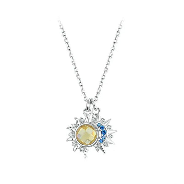 ˇShow YourselfˇWhite Gold Plated Sun and Moon Necklace