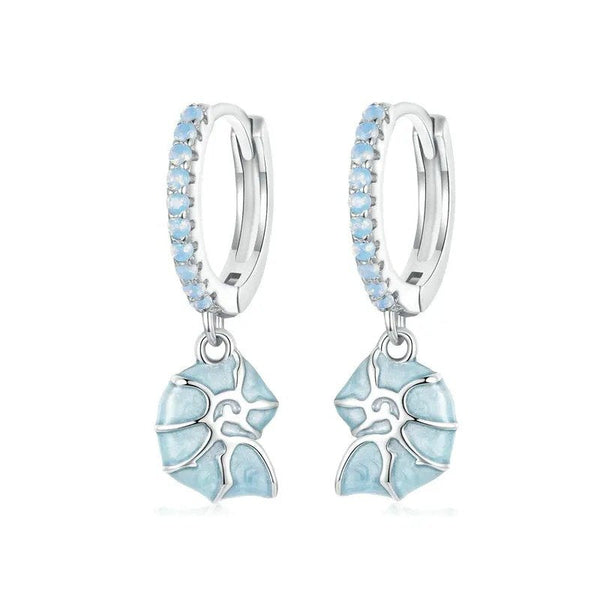 ˇShow YourselfˇBlue Conch Ear Buckles Sea Shell Drop Hypoallergenic Earrings