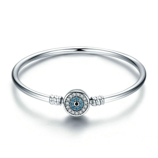ˇShow YourselfˇBlue Evil Eye Bangle Demon Eye Charm Bracelet Clear CZ Luxury