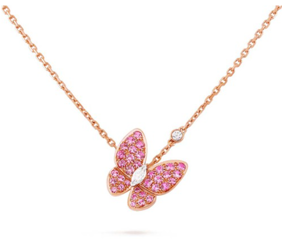 ˇShow YourselfˇBUTTERFLY RED DIAMOND ROSE GOLD NECKLACE
