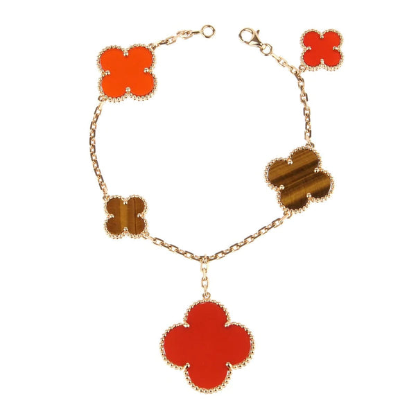 ˇShow YourselfˇCLOVER BRACELET 5 MOTIFS CARNELIAN TIGER EYE