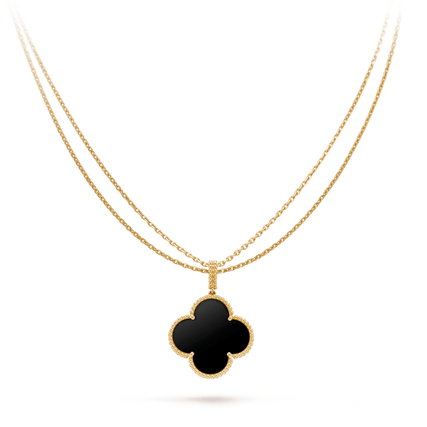 ˇShow YourselfˇCLOVER 25MM GOLD ONYX BIG CLOVER NECKLACE