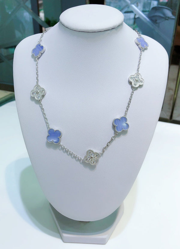 ˇShow YourselfˇCLOVER 10 MOTIFS CHALCEDONY DIAMONDS SILVER NECKLACE